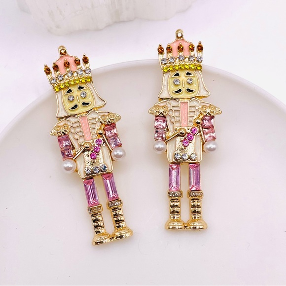 Pink Holiday Nutcracker Earrings - Picture 2 of 4